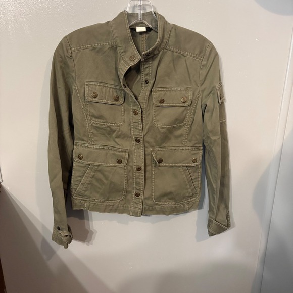 J. Crew Olive Green Cotton Cargo‎ Pocket Distressed Utility Jacket (Women's XS) - Picture 2 of 6